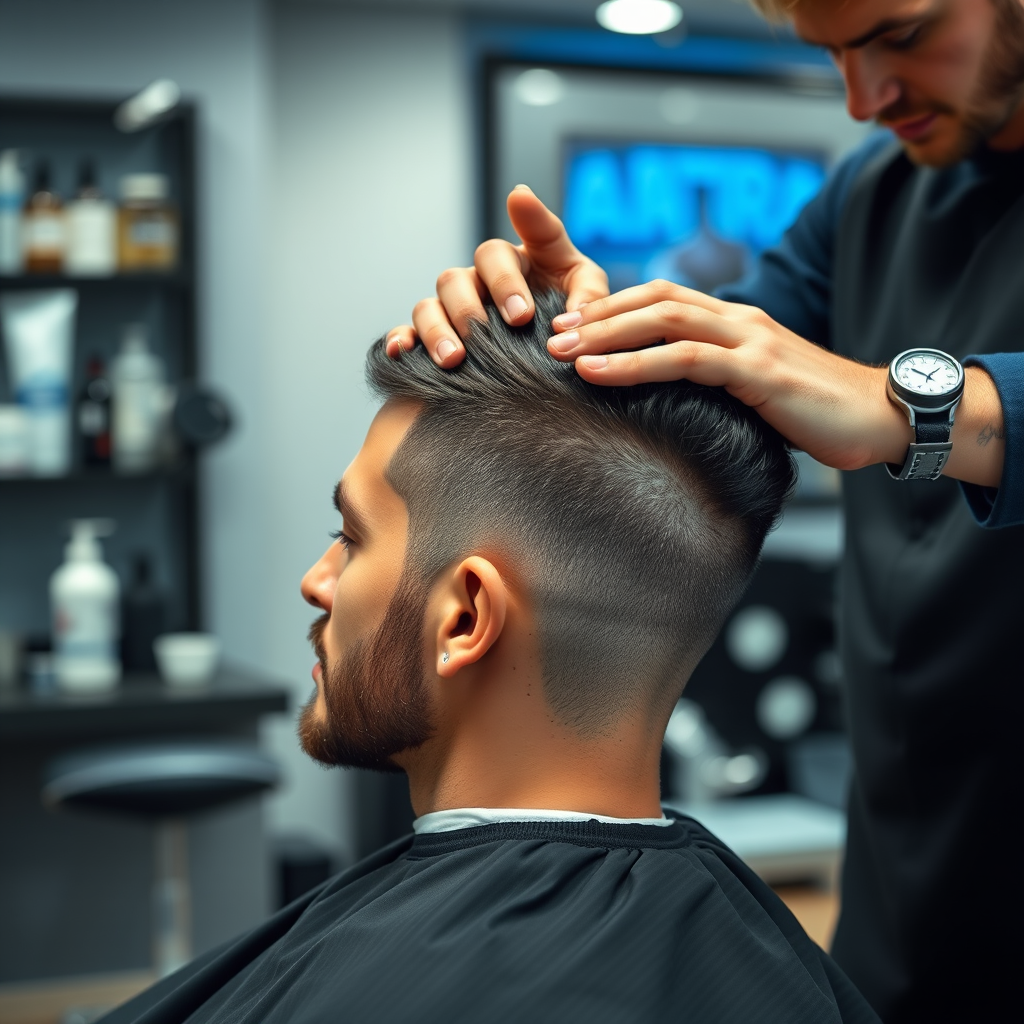 Tratamiento capilar masculino profesional con masaje, productos nutritivos y cuidado especializado del cabello en barbería moderna