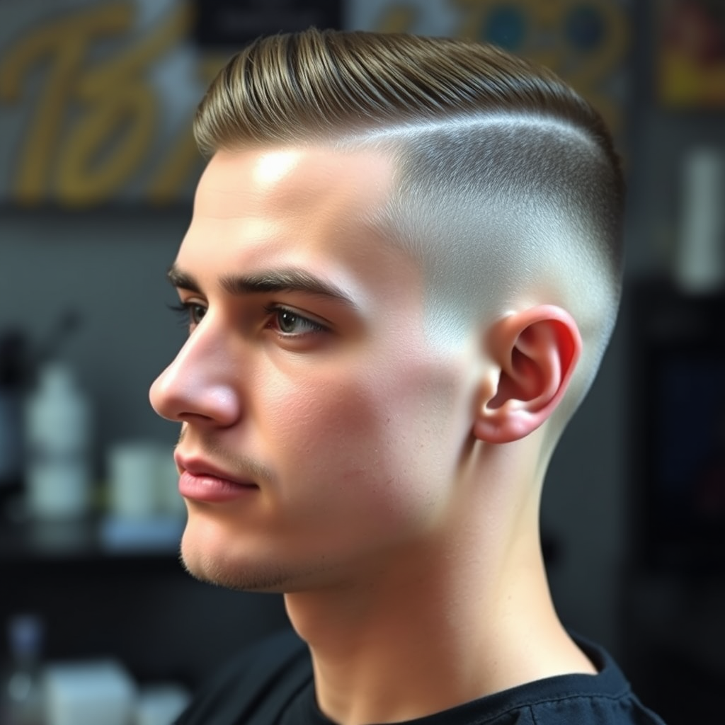 Corte fade clásico con degradado suave desde los laterales hacia arriba, mostrando técnica profesional de barbería española